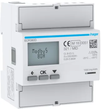 Hager ECR380D energimätare 3-fas direktmätning 80 A, Modbus