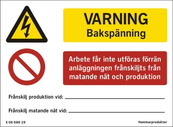 Hammarprodukter Varning Bakspänning dekal för mikroproduktion, 150 × 110 mm