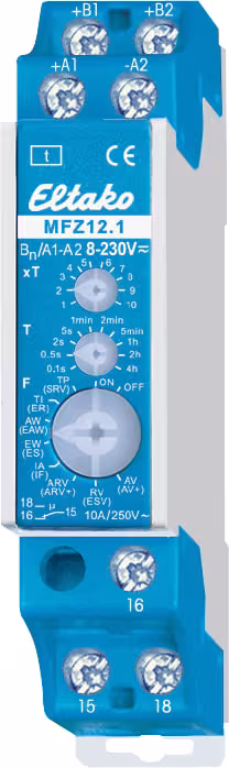 Eltako MFZ12NP-230V+UC multifunktionstidrelä, 10 funktioner, 1 NO 16 A, DIN-skena