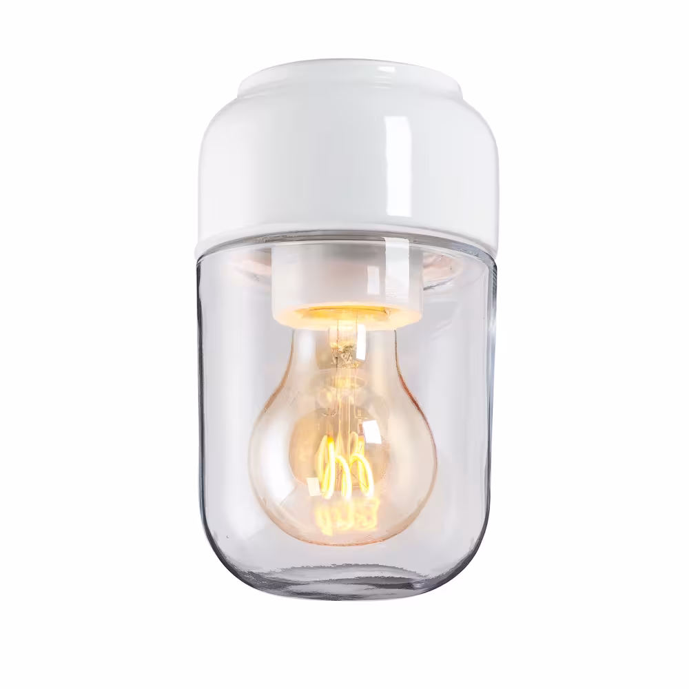 IFÖ Electric Ohm 100 vägg-/taklampa i porslin med klarglas, E27, IP44