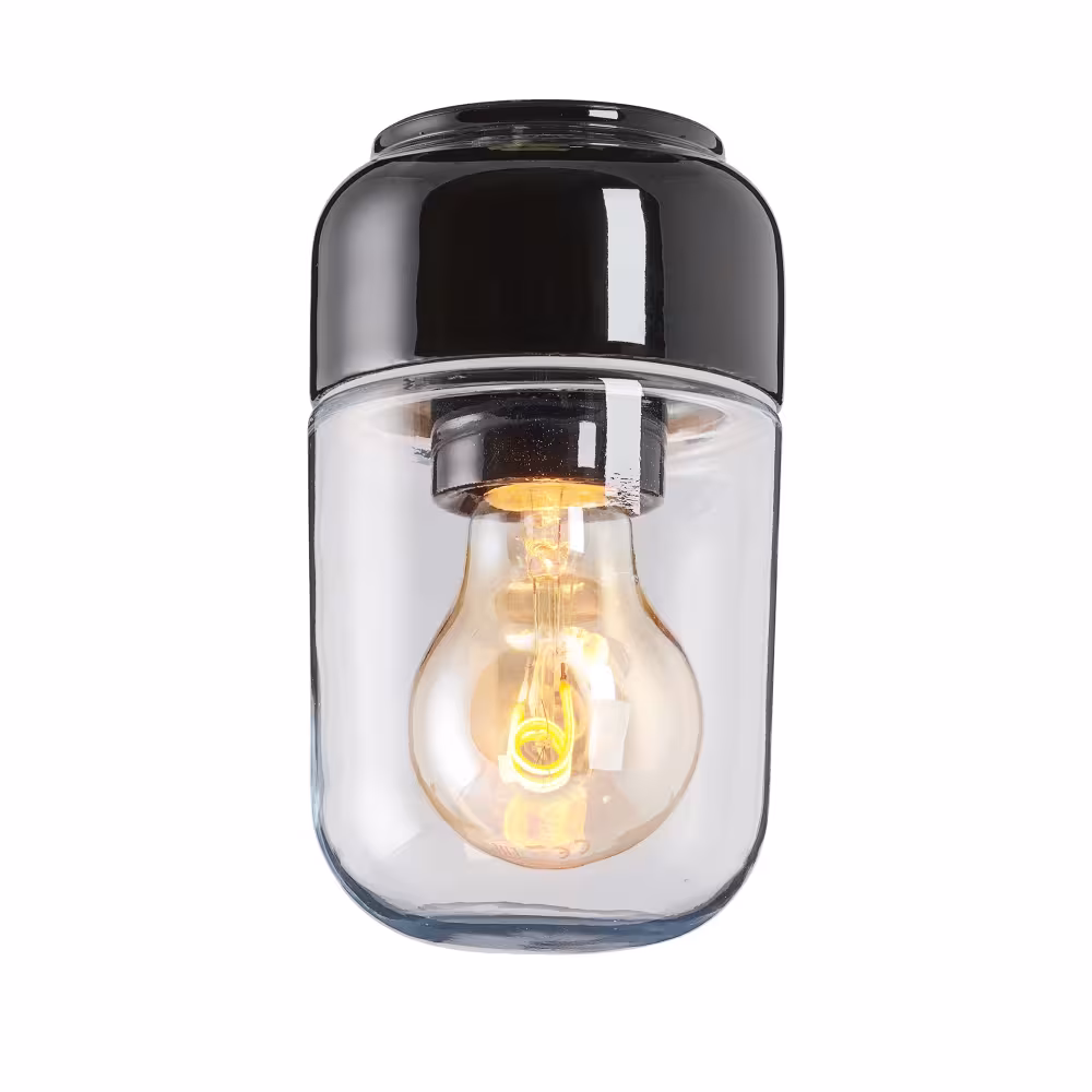 IFÖ Electric Ohm 100/170 tak-/vägglampa i svart porslin med klarglas, E27, IP44