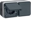 Hager W.1 vägguttag 2-vägs med lock, utanpåliggande, IP55 - Grå - 1802077