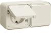 Hager W.1 vägguttag 2-vägs med lock, utanpåliggande, IP55 - Vit - 1802076