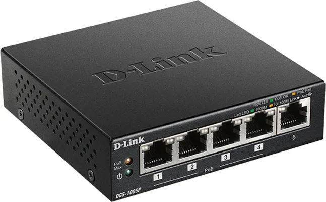 D-Link DGS-1005P switch med 5 gigabitportar och 4 PoE-portar
