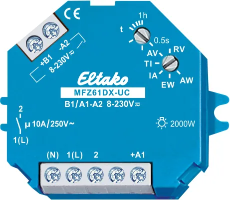Eltako MFZ61DX-UC tidrelä, 1 NO 10 A, 8–230 V AC/DC