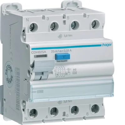 Hager CDH625A jordfelsbrytare 4-polig (3P+N) 25 A, 30 mA, typ HI