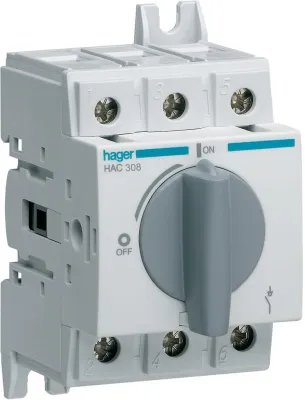 Hager HAC308 huvudbrytare 3-polig 80 A, 3 moduler