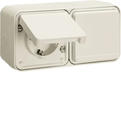 Hager W.1 vägguttag 2-vägs med lock, utanpåliggande, IP55