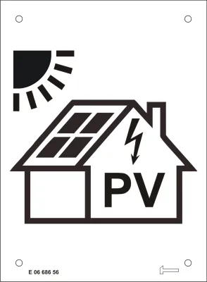 Hammarprodukter skylt för solcell, PV-system, vit aluminium 110 × 150 mm