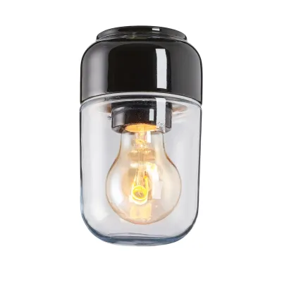 IFÖ Electric Ohm 100/170 tak-/vägglampa i svart porslin med klarglas, E27, IP44