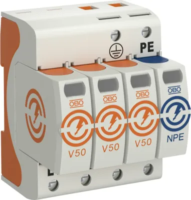 OBO Bettermann V50-3+NPE-280 kombiavledare typ 1+2 för DIN-skena