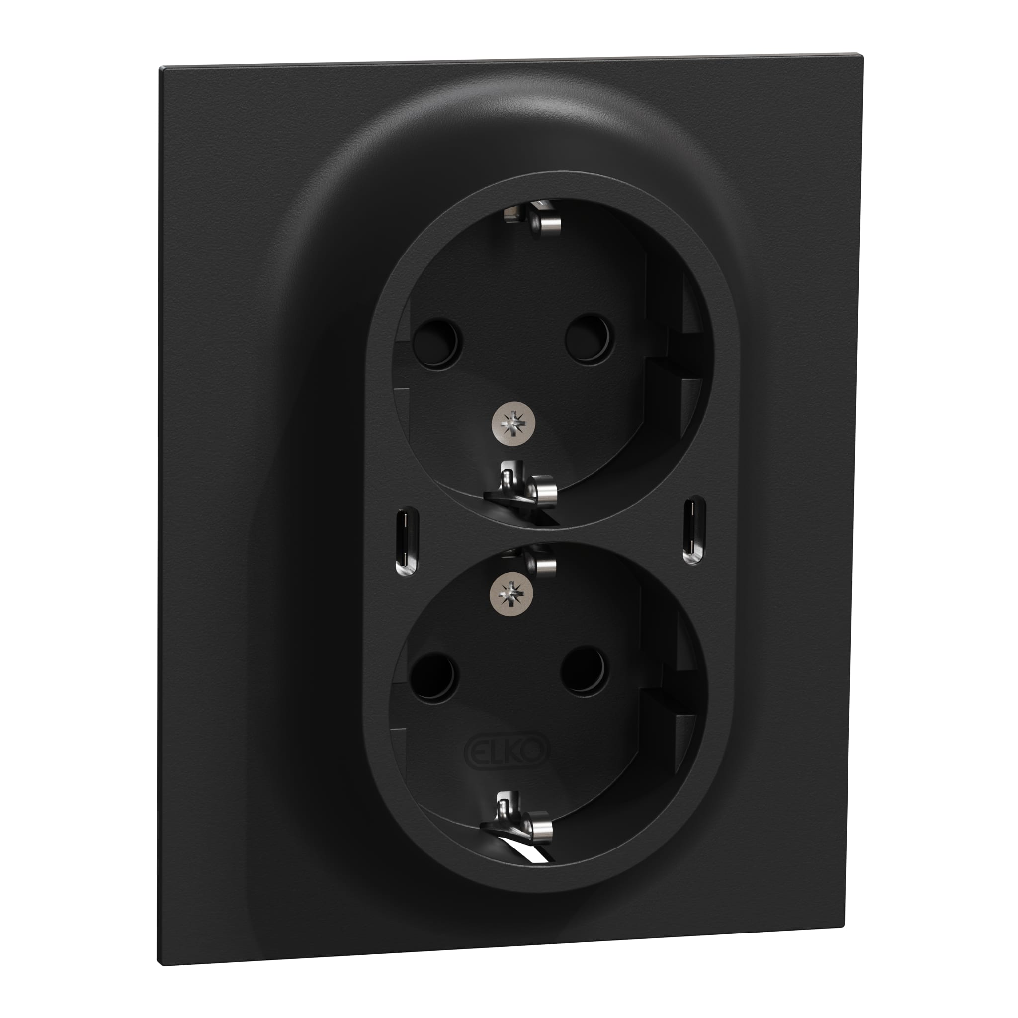 ELKO One vägguttag 2-vägs, jordat, med 2 USB-C PD, infällt, IP20 - Svart - 1840110