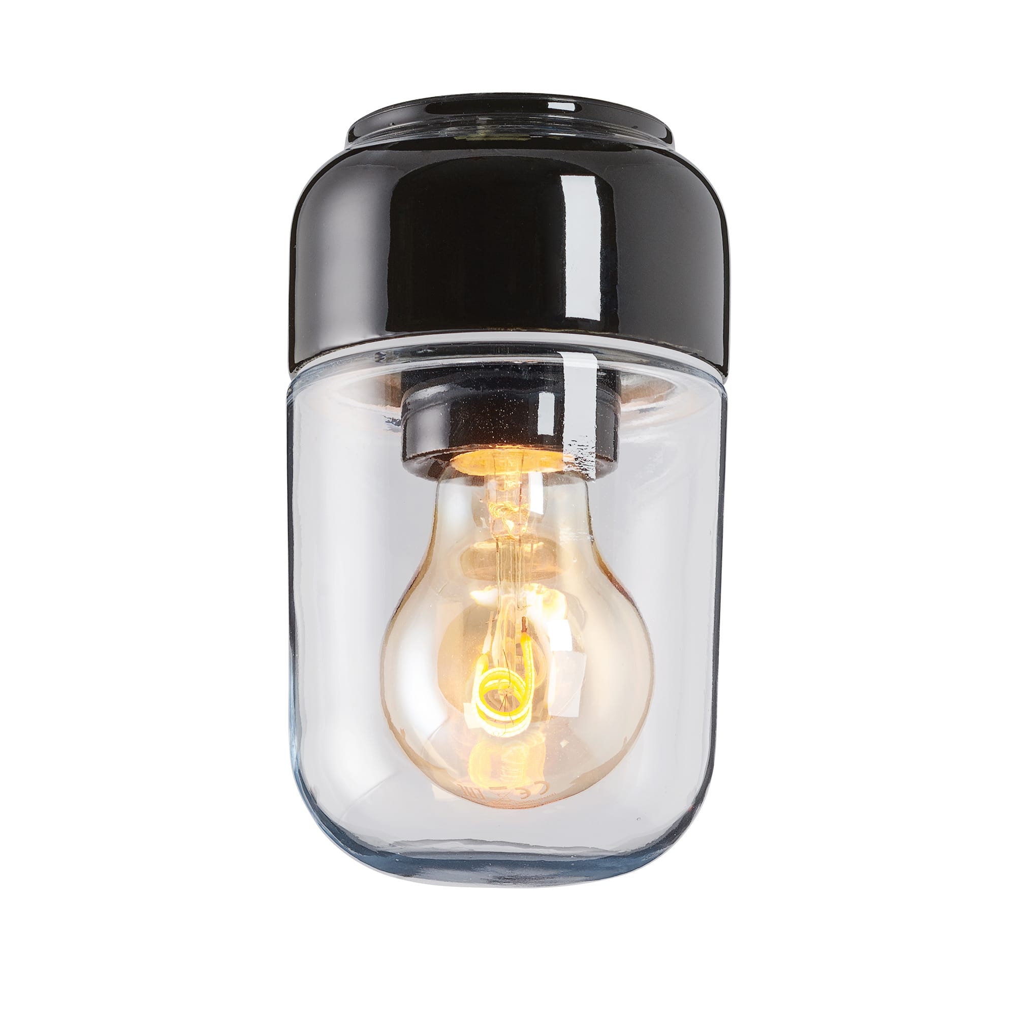 IFÖ Electric Ohm 100 vägg-/taklampa i porslin med klarglas, E27, IP44 - Svart - 7505301