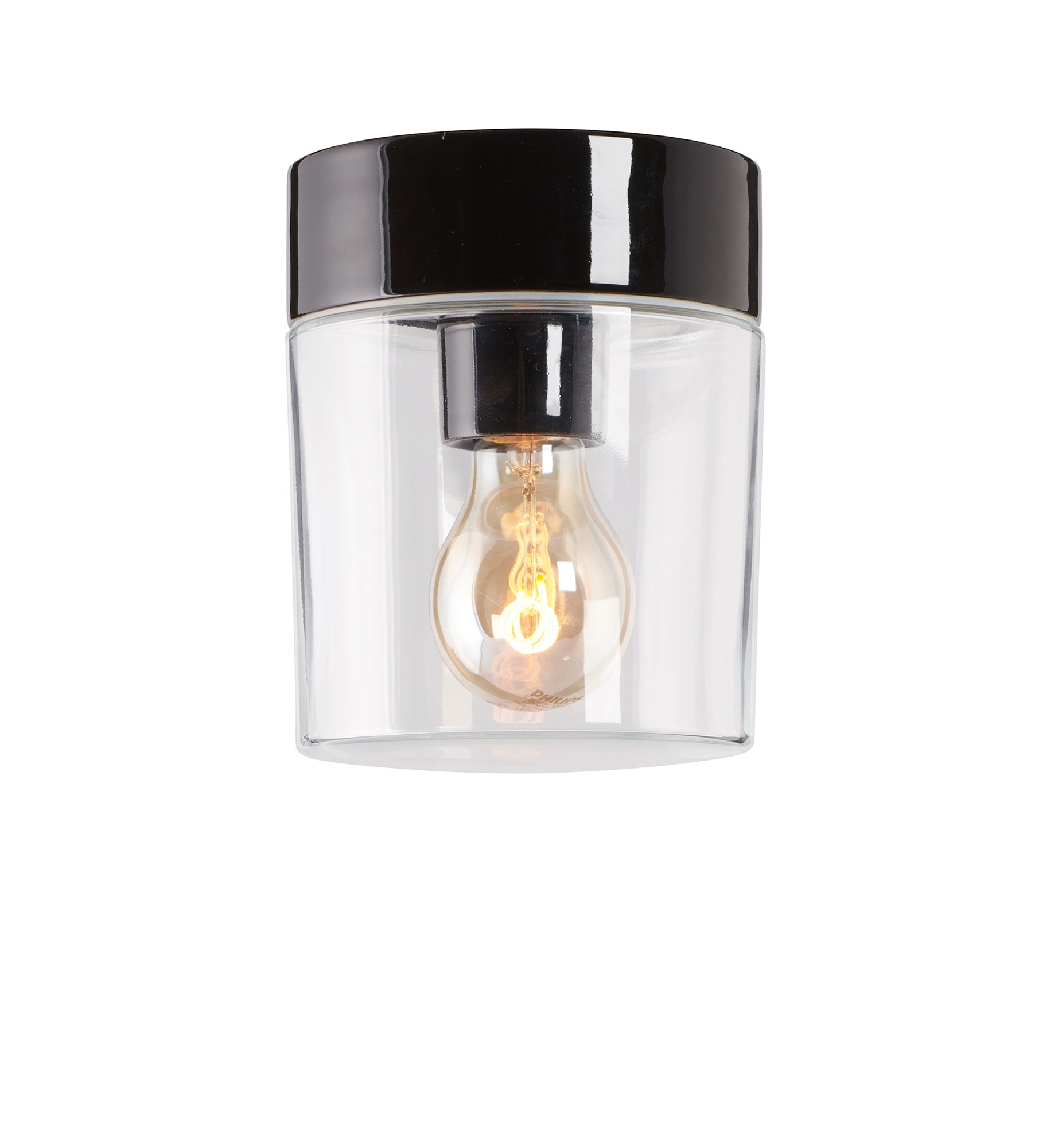 Ifö Opus 140/170 vägg-/taklampa i porslin med klarglas, E27, IP44 - Svart - 7507229
