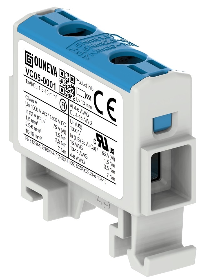 Ouneva kopplingsplint 1,5–16 mm² för Al/Cu-ledare, DIN-skena - Blå - 2675361