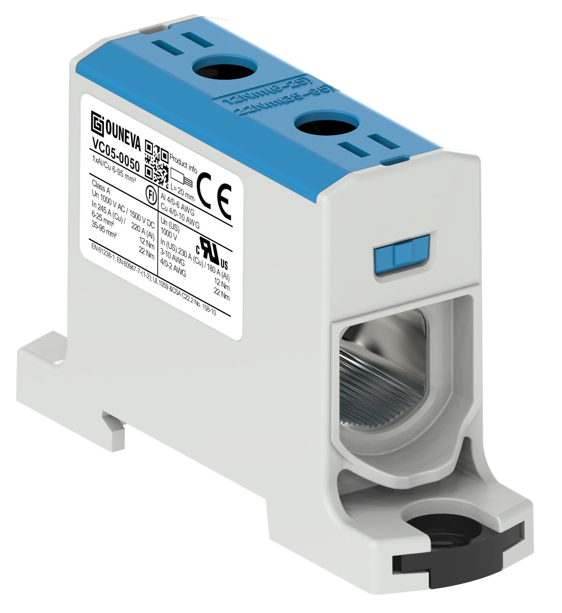 Ouneva universalplint 6–95 mm² Al/Cu för DIN-skena - Blå - 2675367